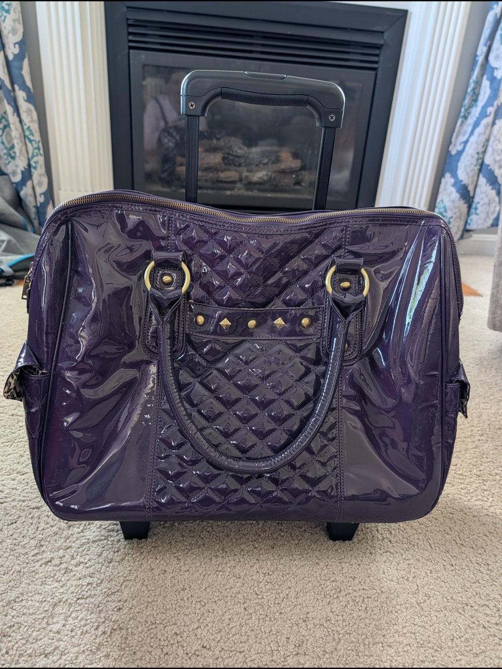 A-List Patent Leather Purple Rolling Work Computer Bag